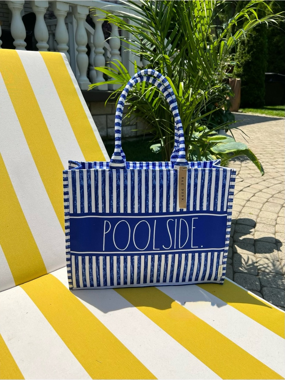 Rae Dunn Poolside Tote bag summer beach vacation zip top large tote NWT